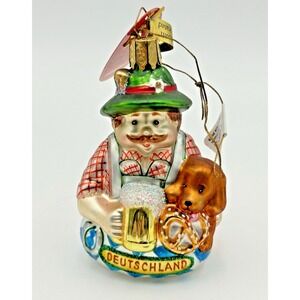 Kathe Wohlfahrt 3" GLASS OKTOBERFEST MAN ORNAMENT Germany Beer‎ Pretzel Dog NWT